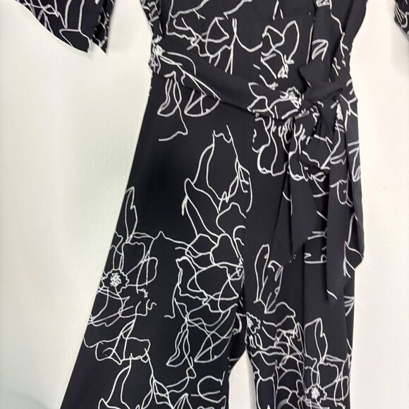 Gracia Jumpsuit Size Medium NWT Floral black white wide leg tie waist flow - Picture 4 of 15